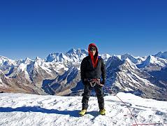 
Jerome Ryan on the Mera Peak Eastern Summit (6350m) with Gyachung Kang, Pumori, Malanphulan, Ama Dablam, Nuptse, Everest), Lhotse, Shartse, Peak 41, Baruntse, P6770, Kangchungtse and Makalu.
